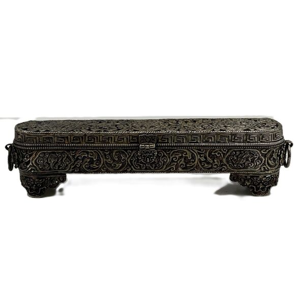 Vintage Silver Plate Incense Holder Trinket Jewelry Box 11" Elegant Storage - Picture 2 of 16